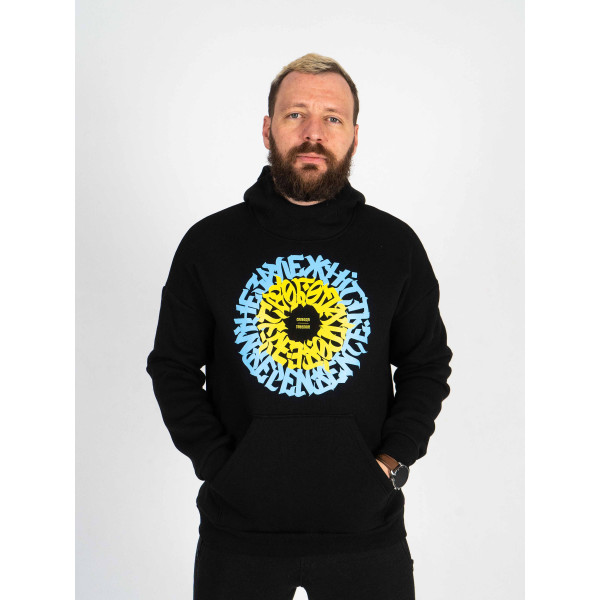 Худі утеплене чорне Custom Wear Свобода блакитно-жовте лого
