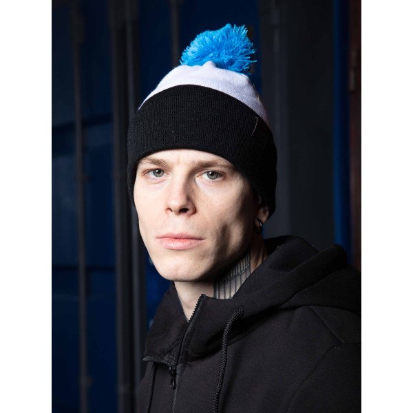 Шапка Custom Wear Tricolor з бумбоном електрик з білим, чорним
